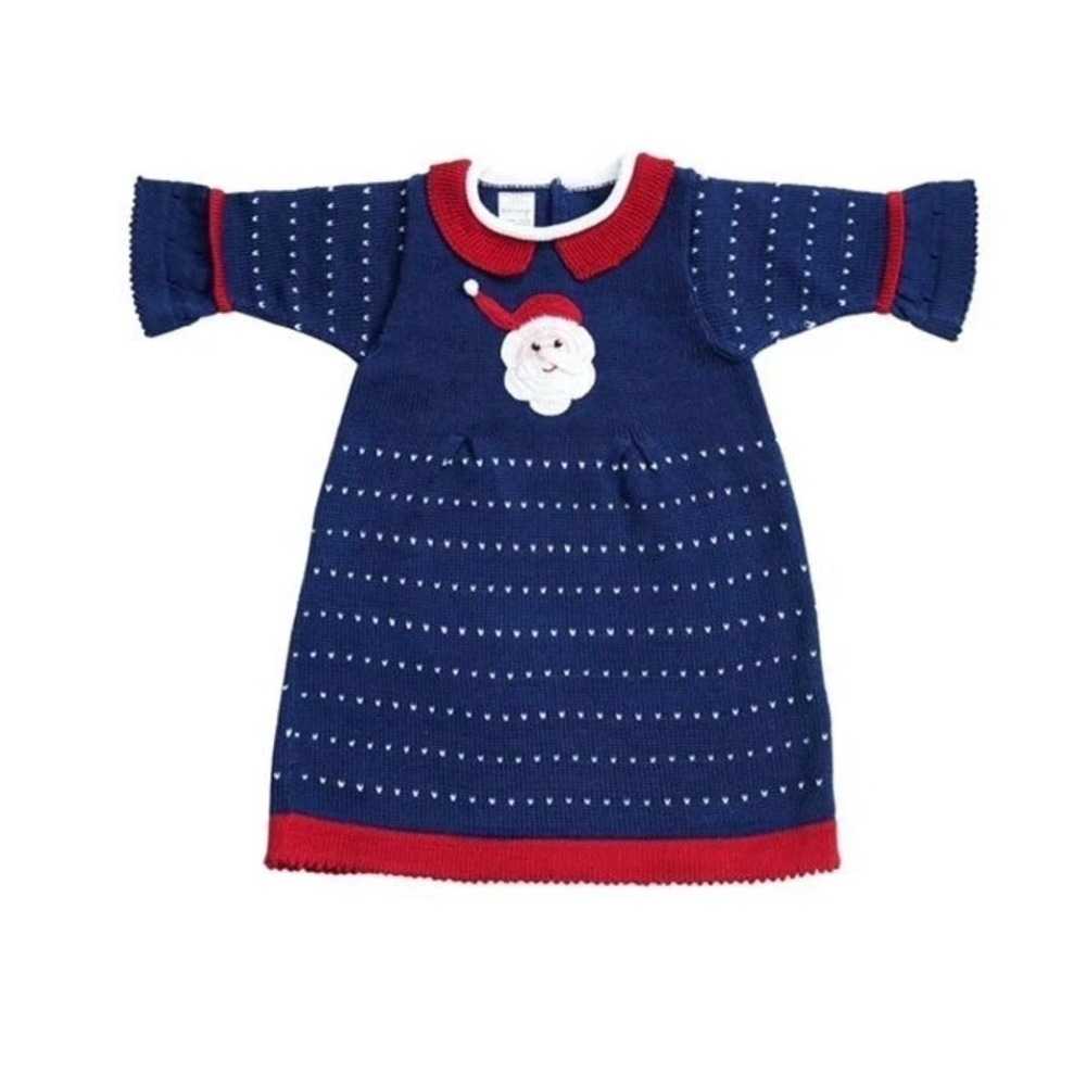 Melange Collection Girls Santa Dress Navy Red Knit Handmade 2T Vintage Style